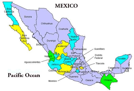 mapa údolí Mexika