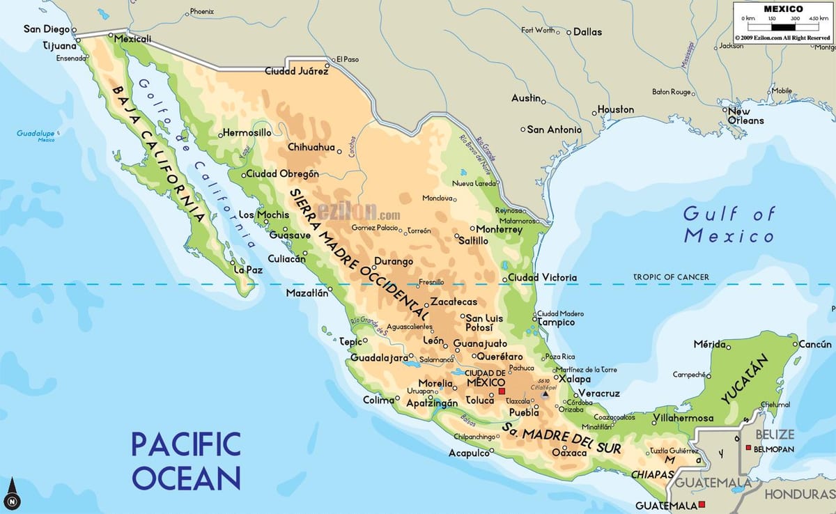 mapa Mexika hory