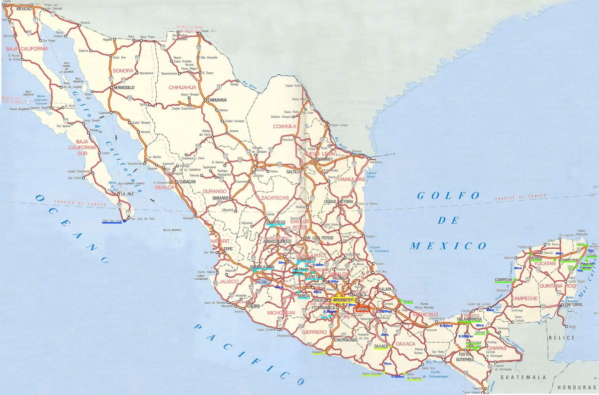 mapa Mexika jízdy