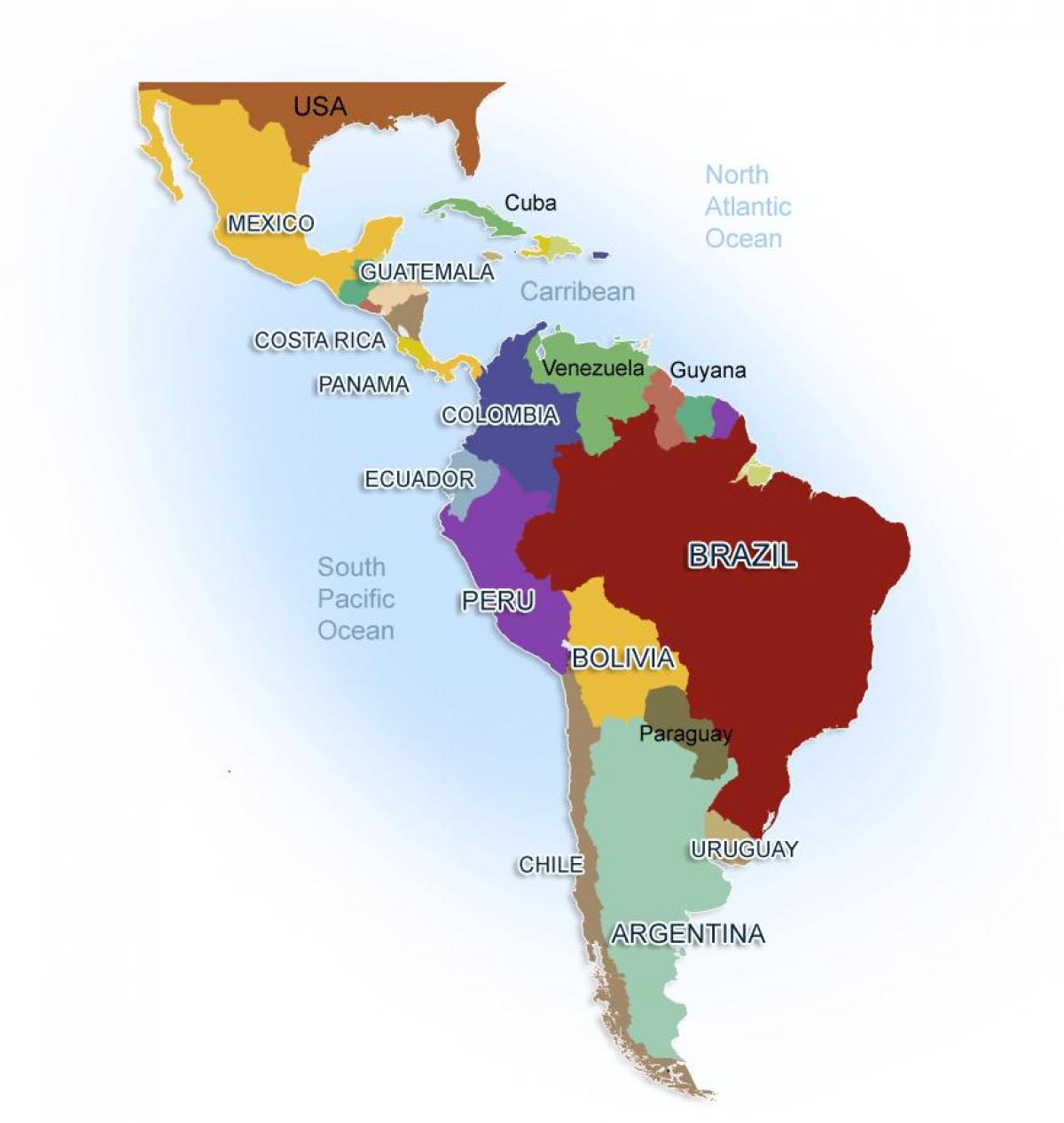 mapa Mexika a jižní ameriky