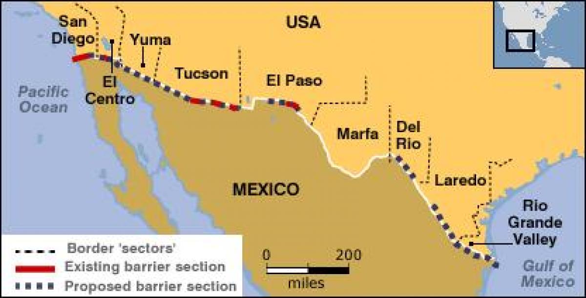 mapa mexické hranice