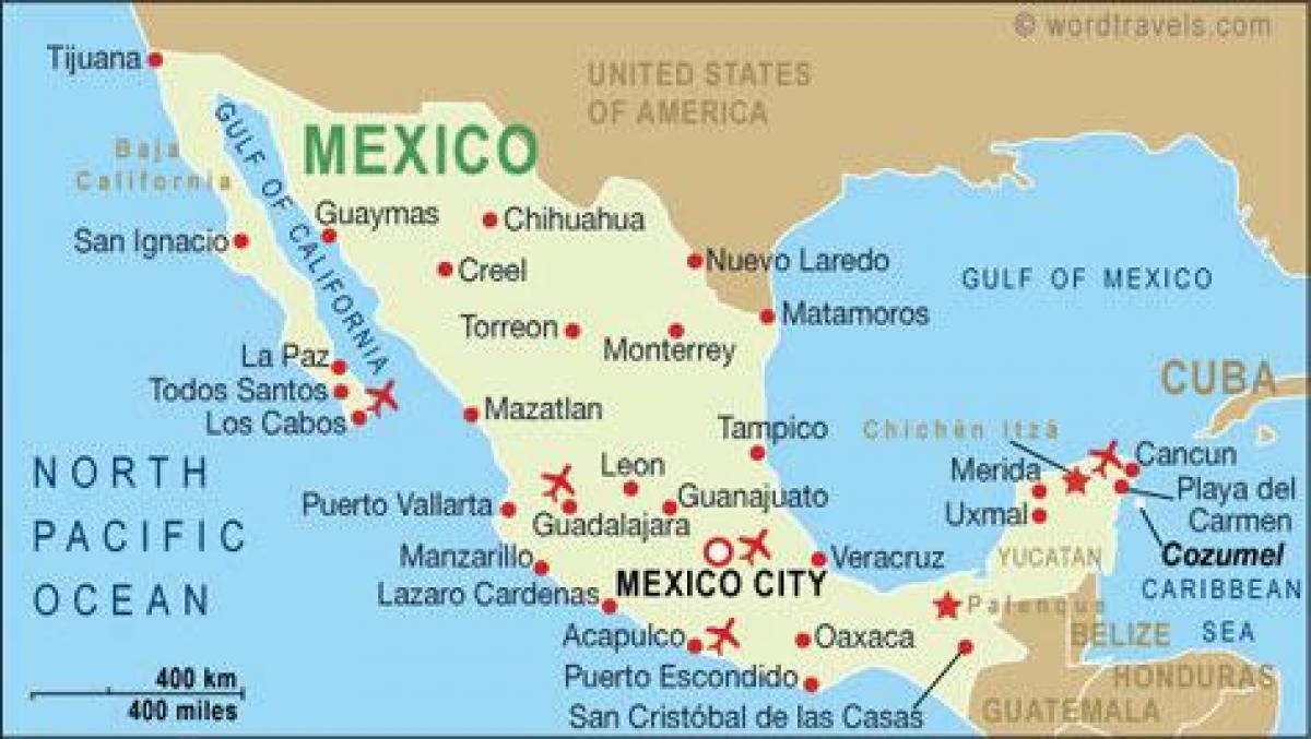 mapa letišť v Mexiku