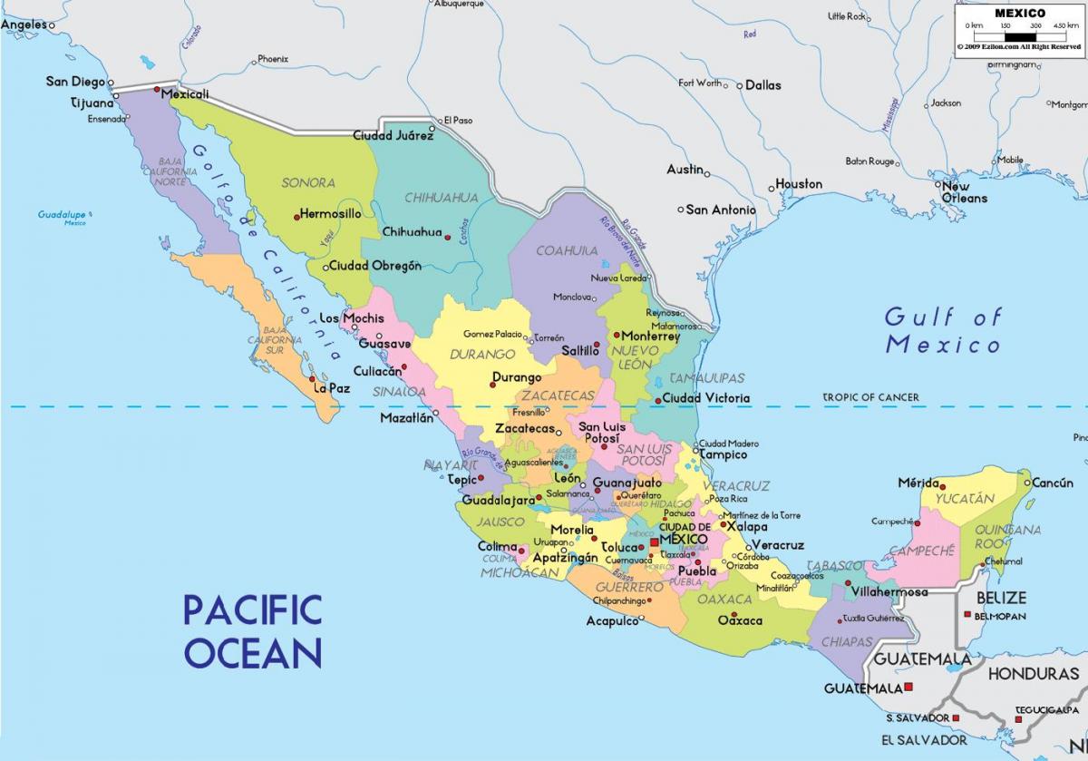 mapa Mexika a městech