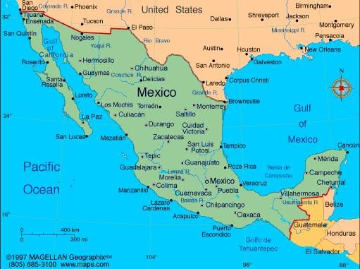 mapa letovisek v Mexiku