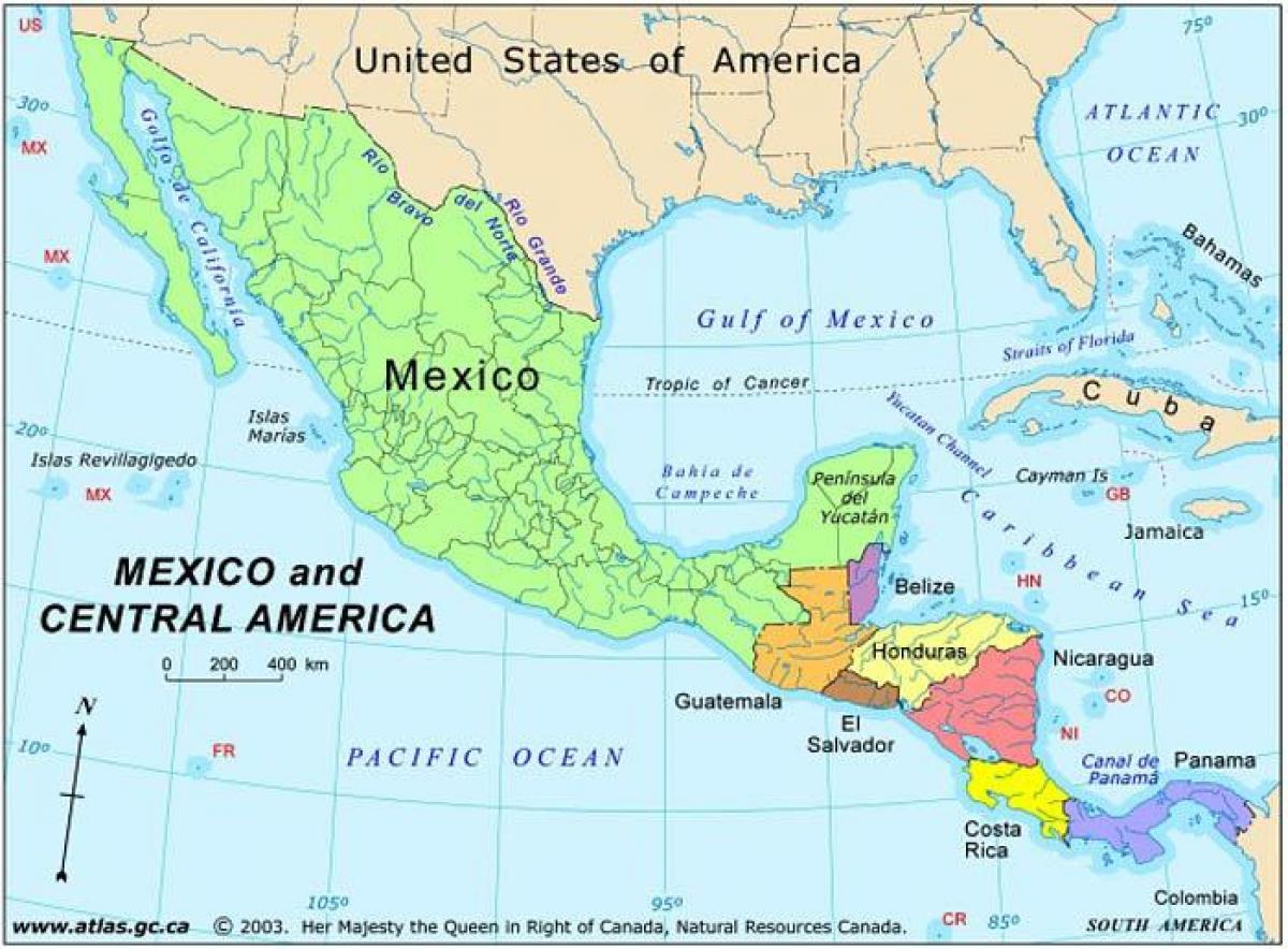 mapa Mexiko a střední amerika