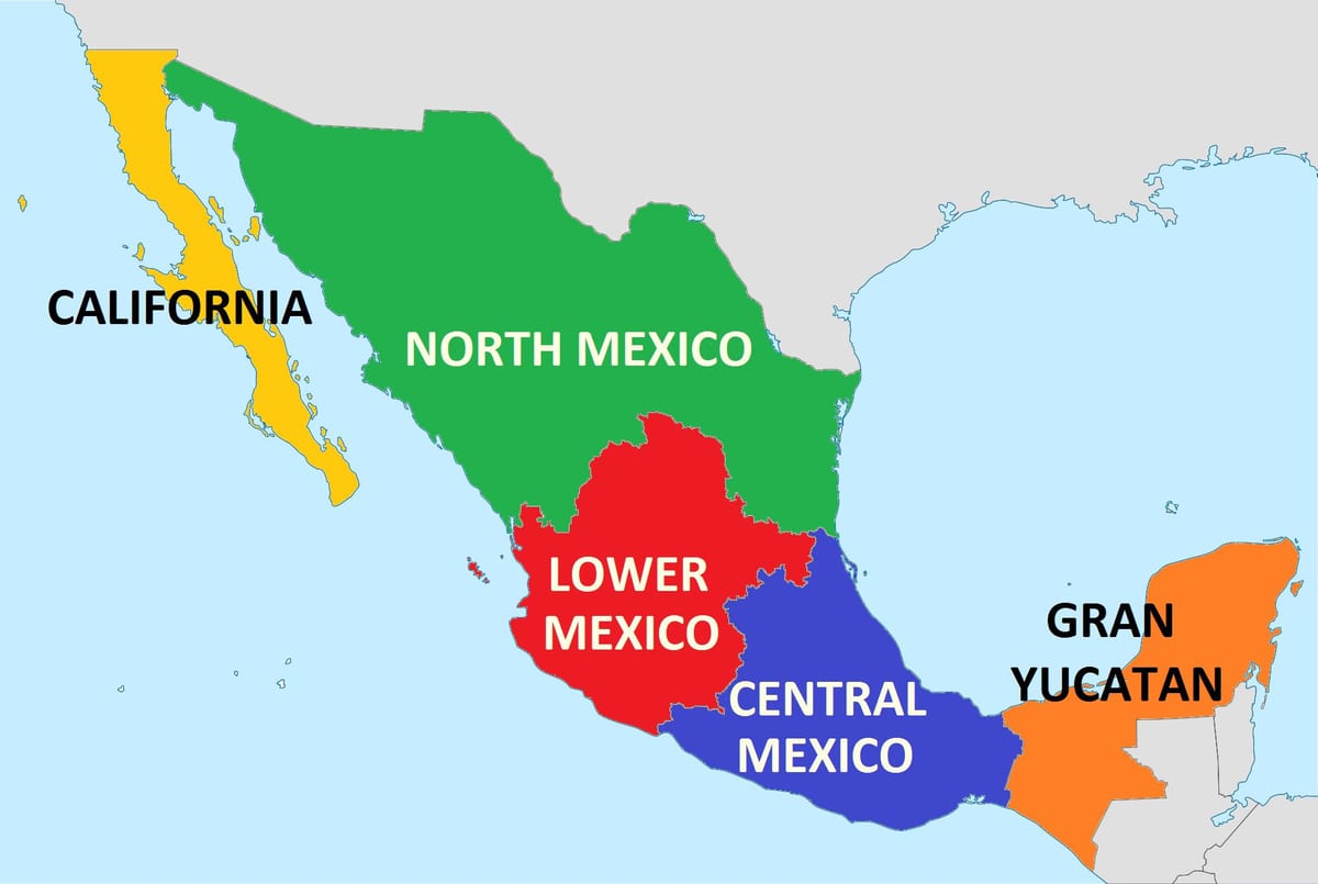 státy, Mexiko mapa