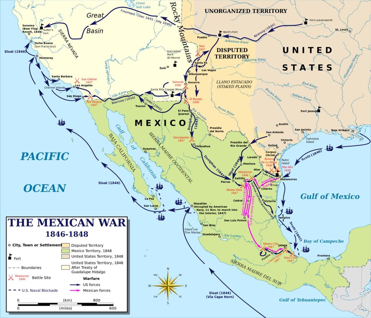 mapa mexické války mapě