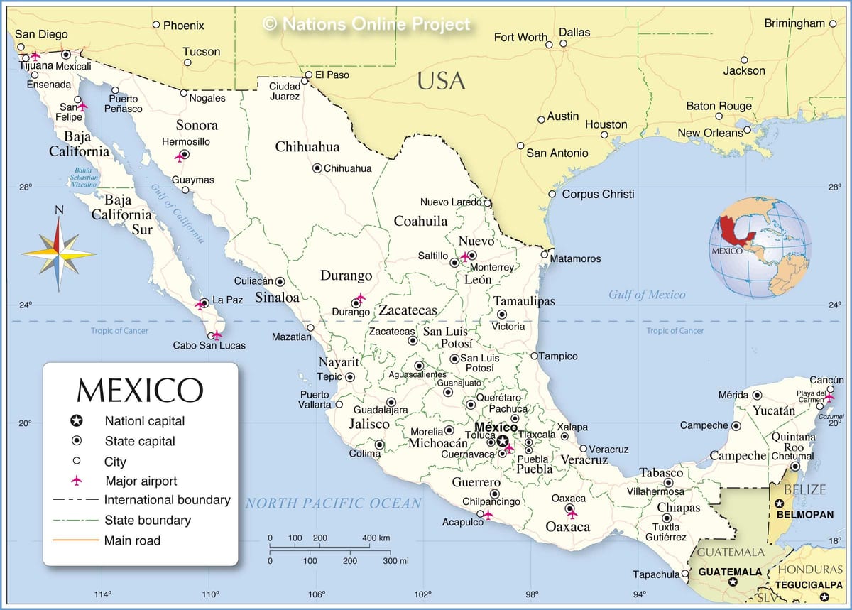 hranice Mexiko mapa