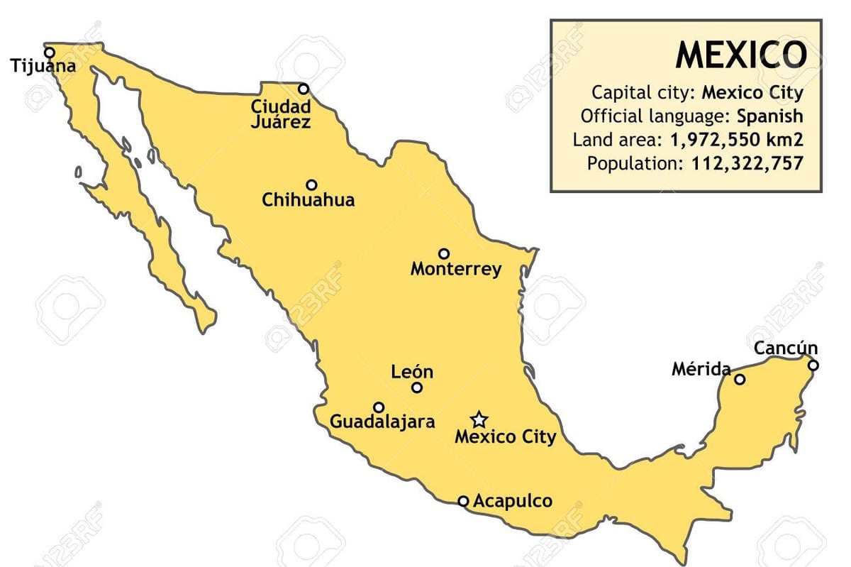 Mexiko mapa, země