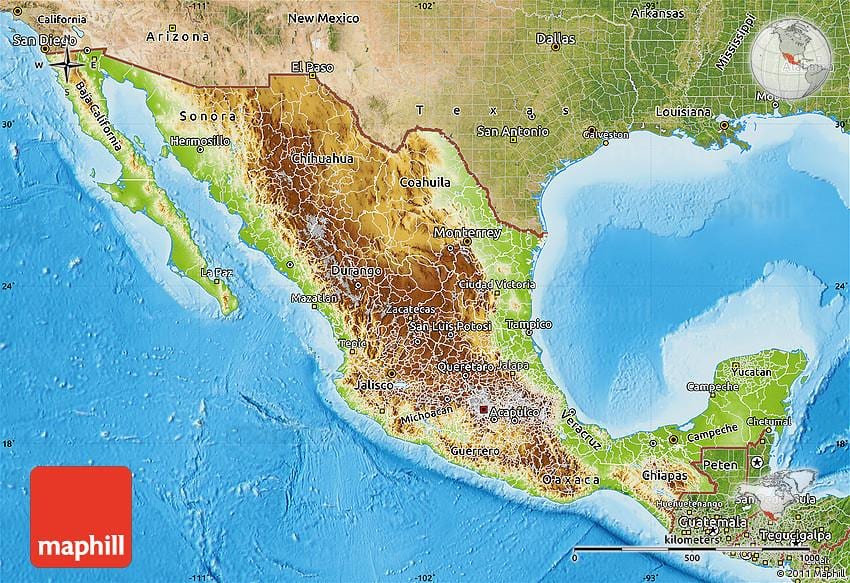 reliéfní mapa Mexika