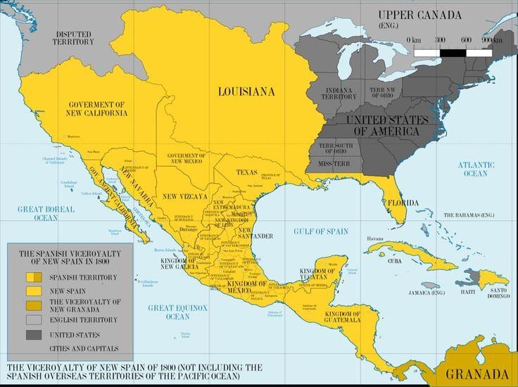 mapa Mexika 1800