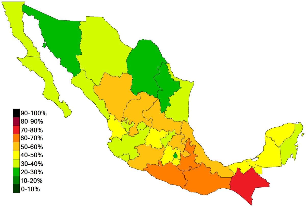 mapa Mexika chudoby