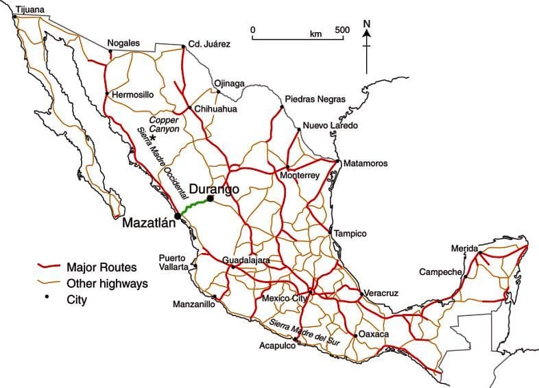 mexická daň silniční mapě