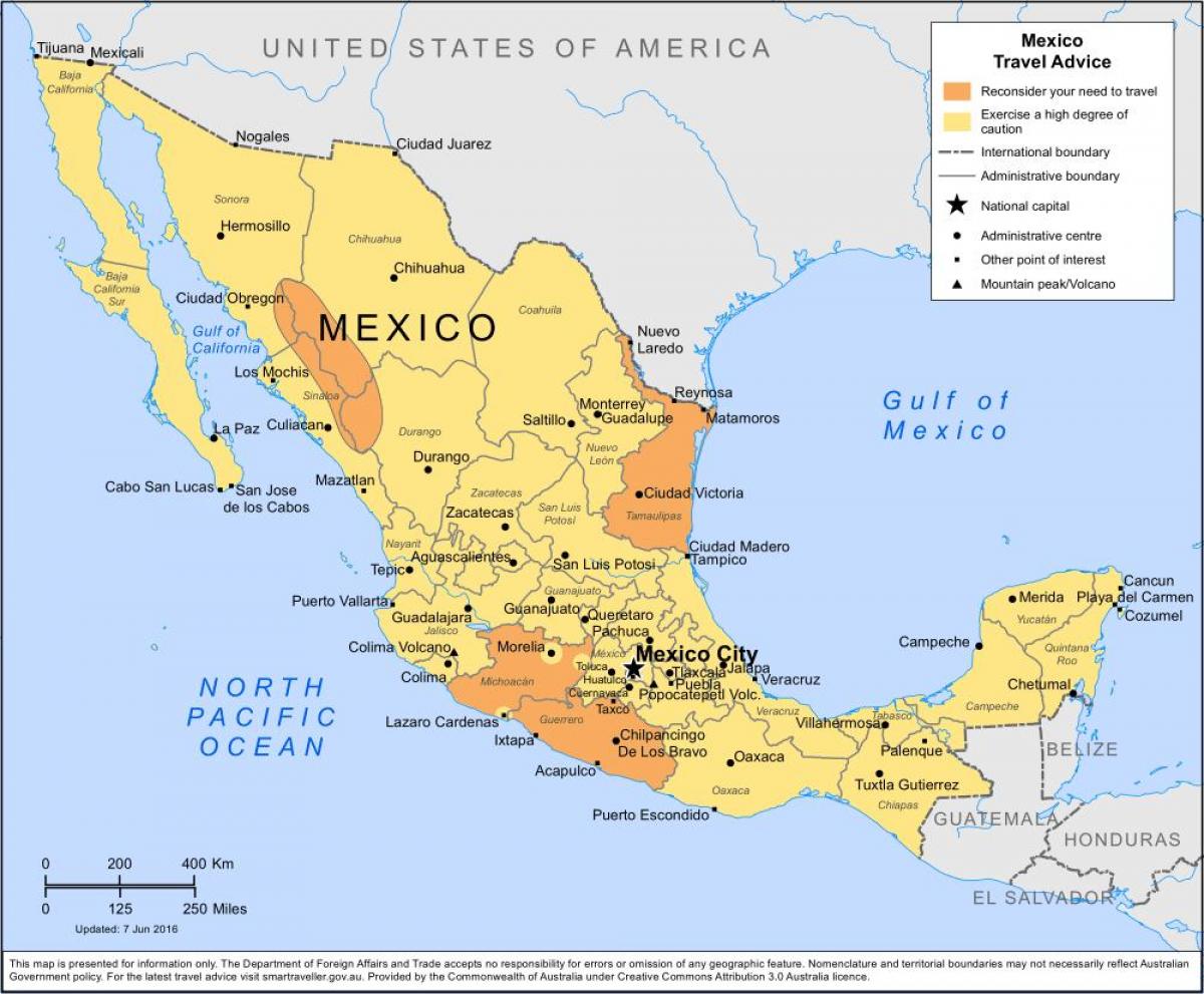 Mexiko mapa turistických destinací