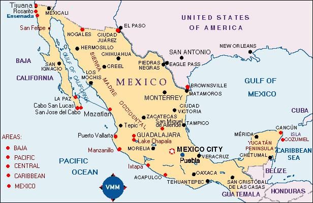 Mexiko mapa dovolenou