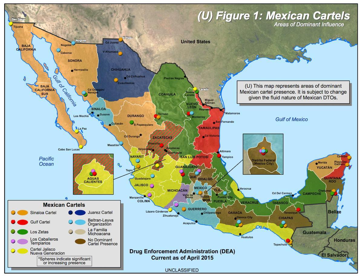 mexický kartel mapě