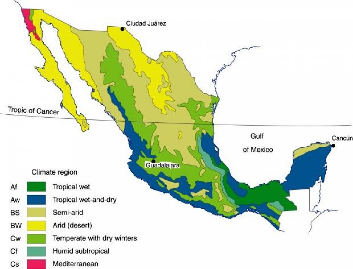 klima mapa Mexika