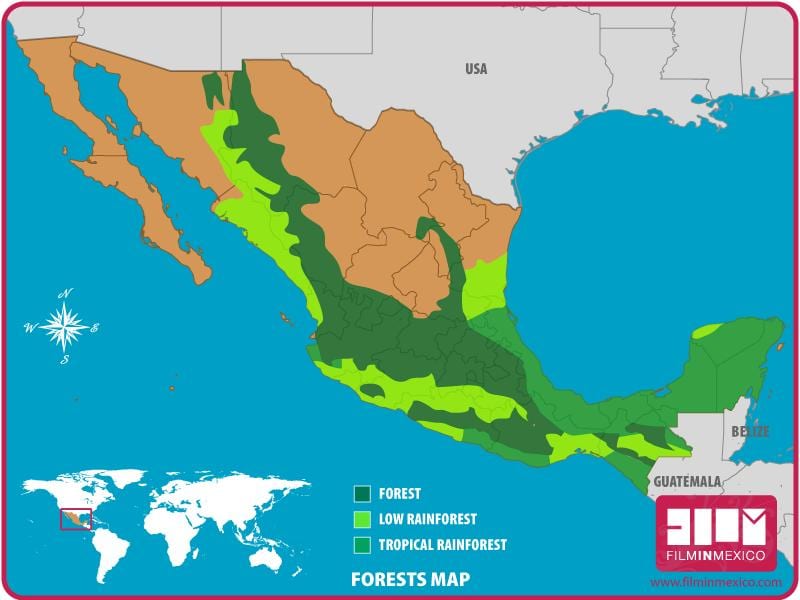 mapa Mexika lesy