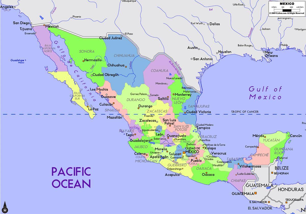 Mexiko mapa s kapitálem