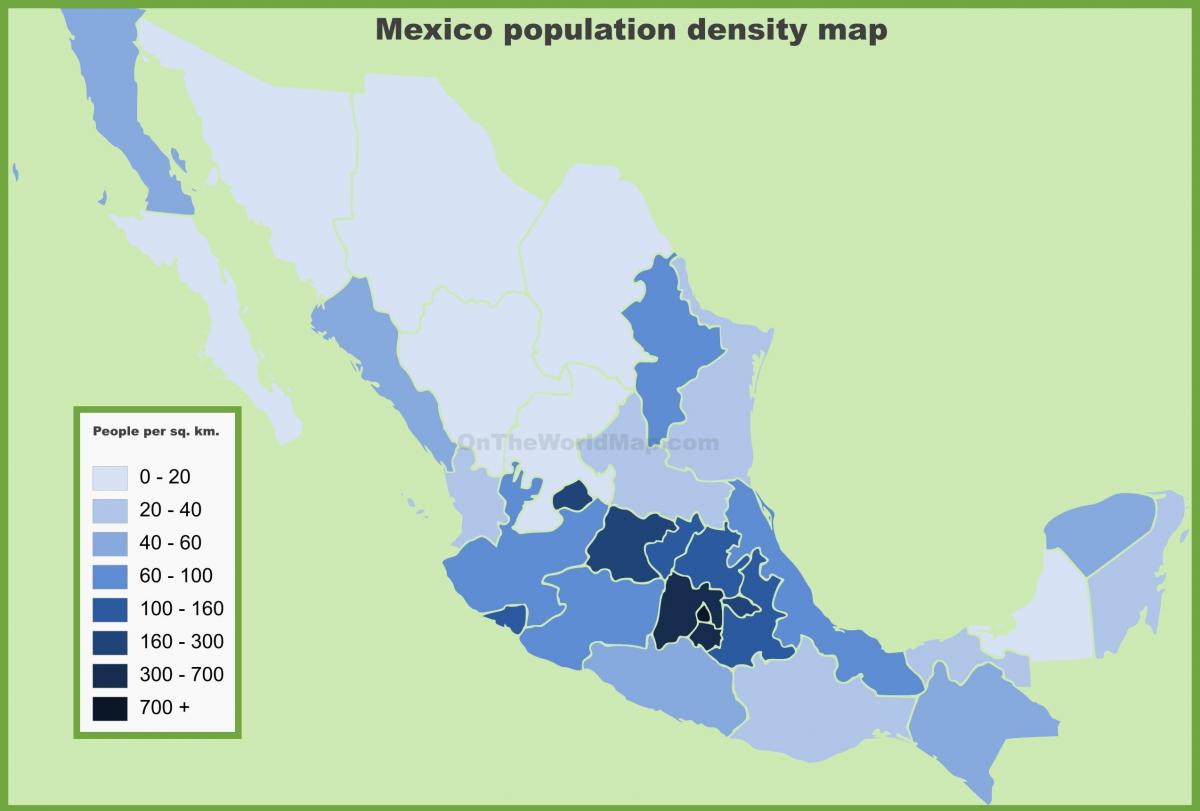 hustota obyvatelstva mapa Mexika