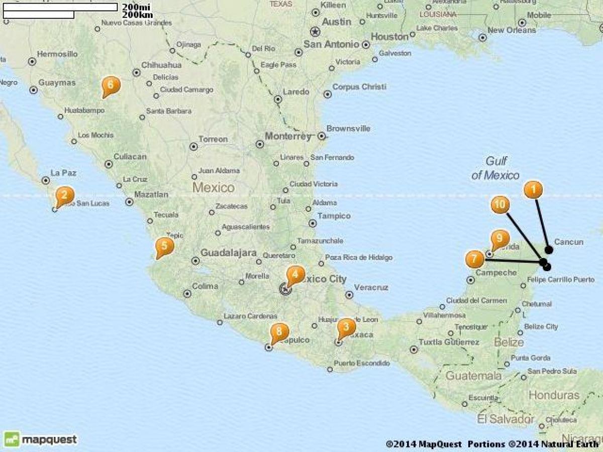 mapa letovisek v Mexiku