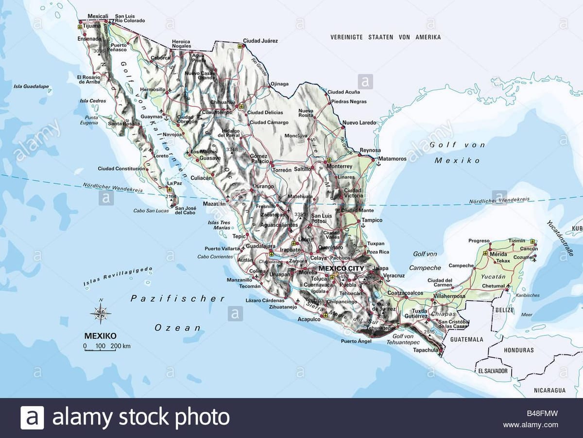 mapa Mexika oceánu