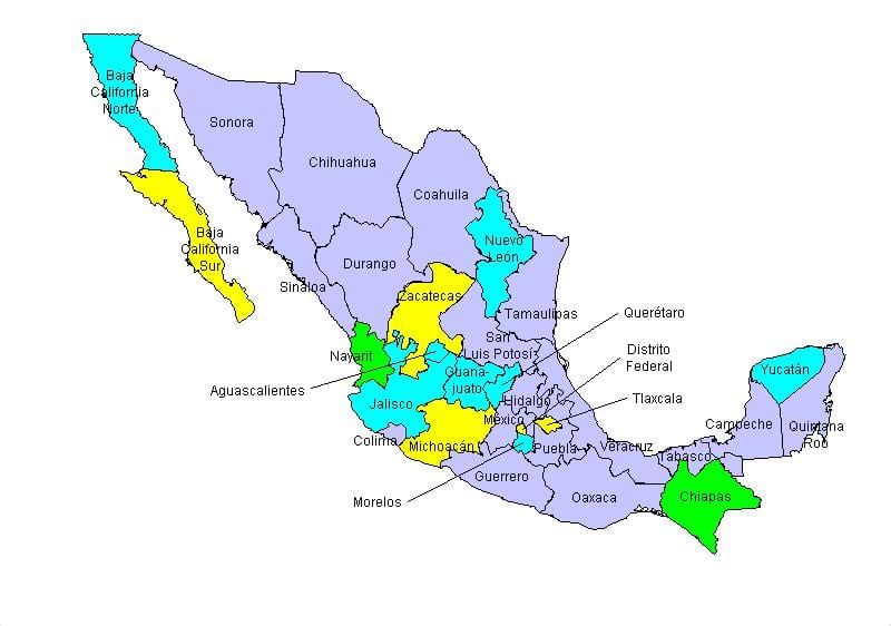 mapa Mexickou státy