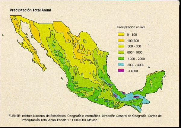 mapa Mexika srážek