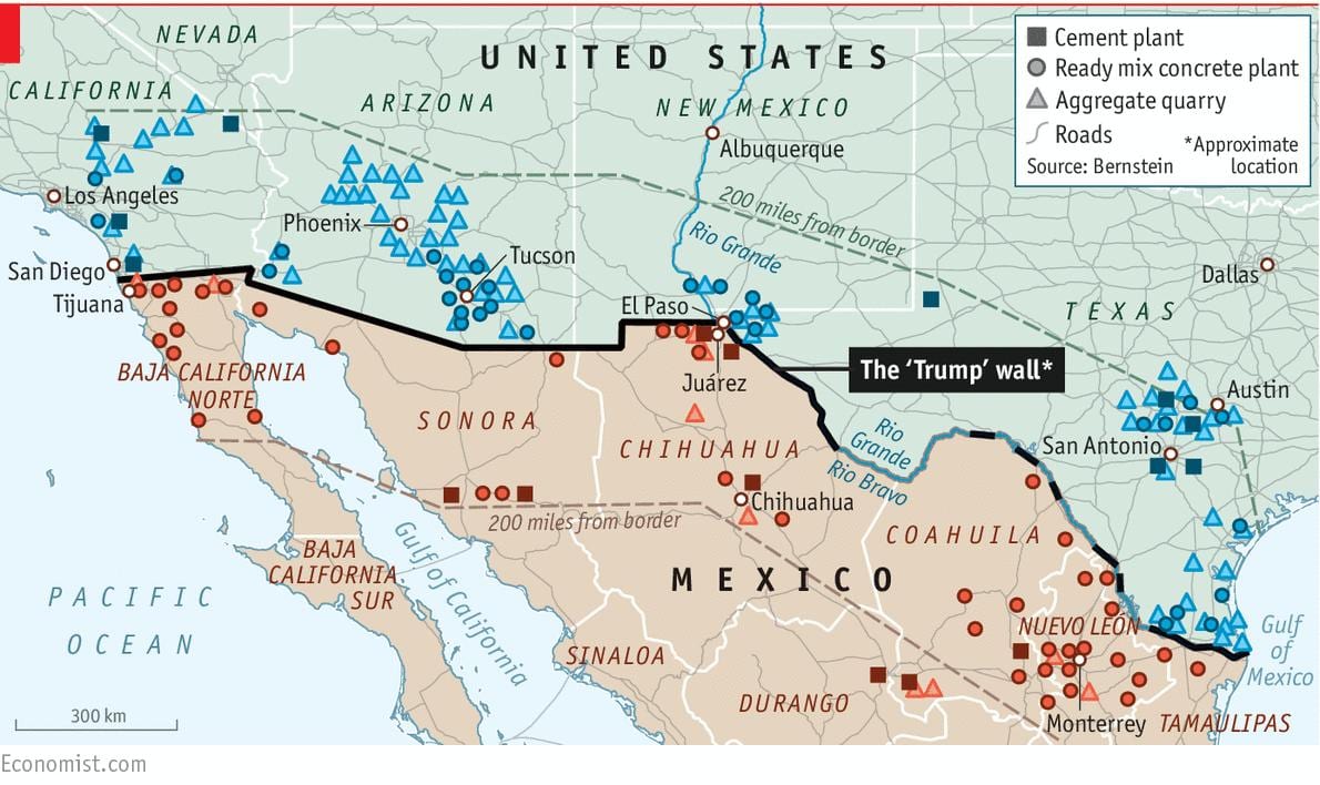 mapa Mexika zeď