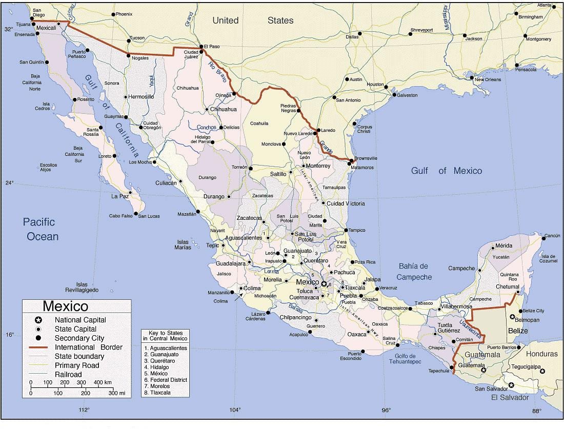 mapa Mexika pacific coast resorts