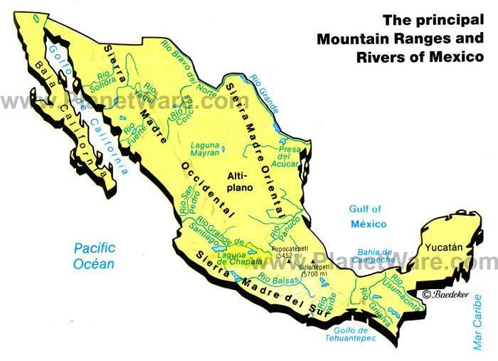 mapa Mexika pohoří