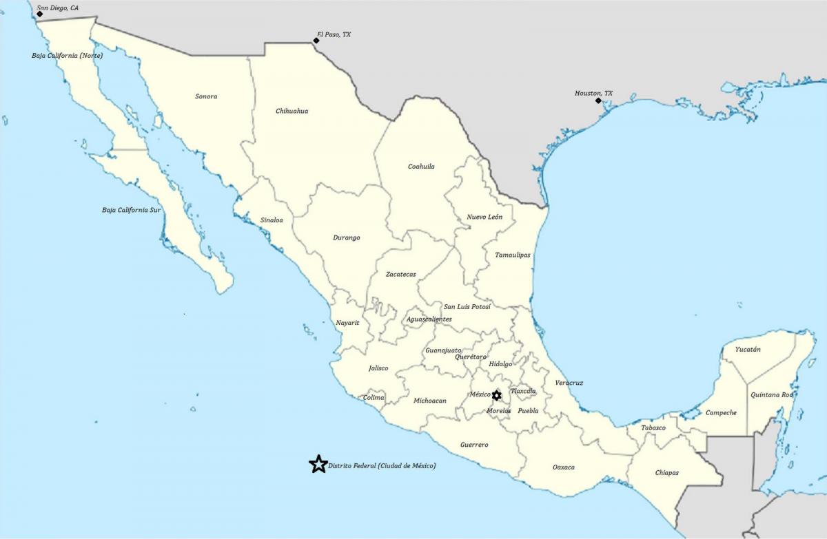 státy Mexika mapě