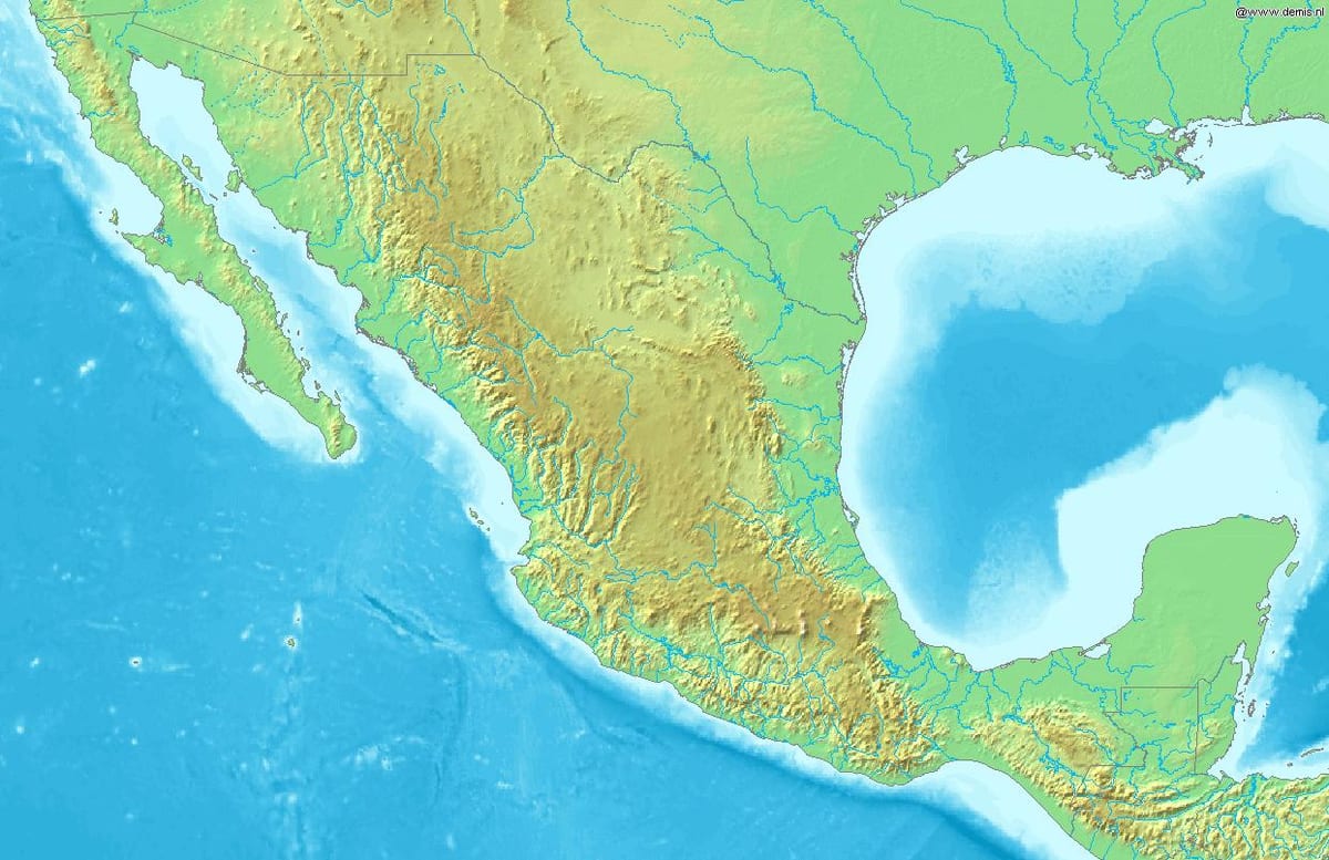 mapa Mexika terénu
