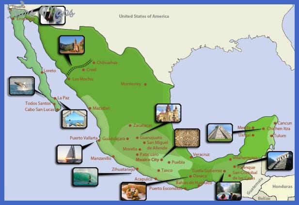 mapa Mexika turistických destinací
