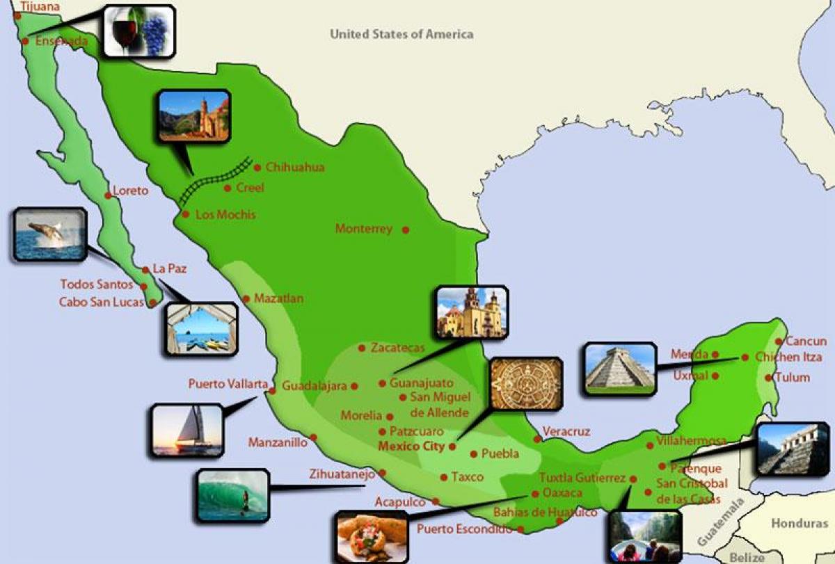 turistická mapa Mexika