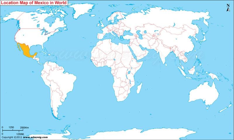 Mexiko mapa světa poloha
