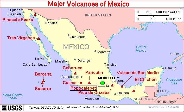 mapa Mexika sopky