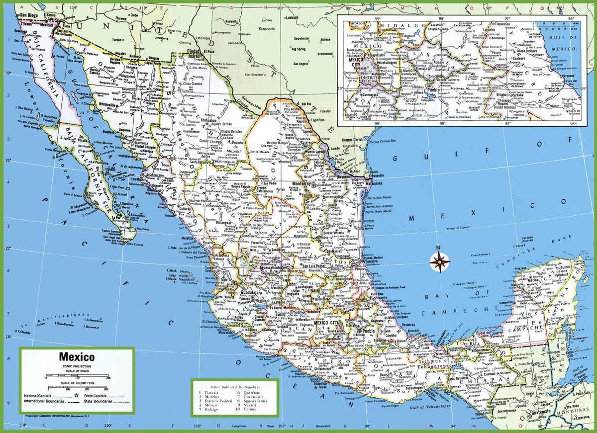 podrobná mapa Mexika