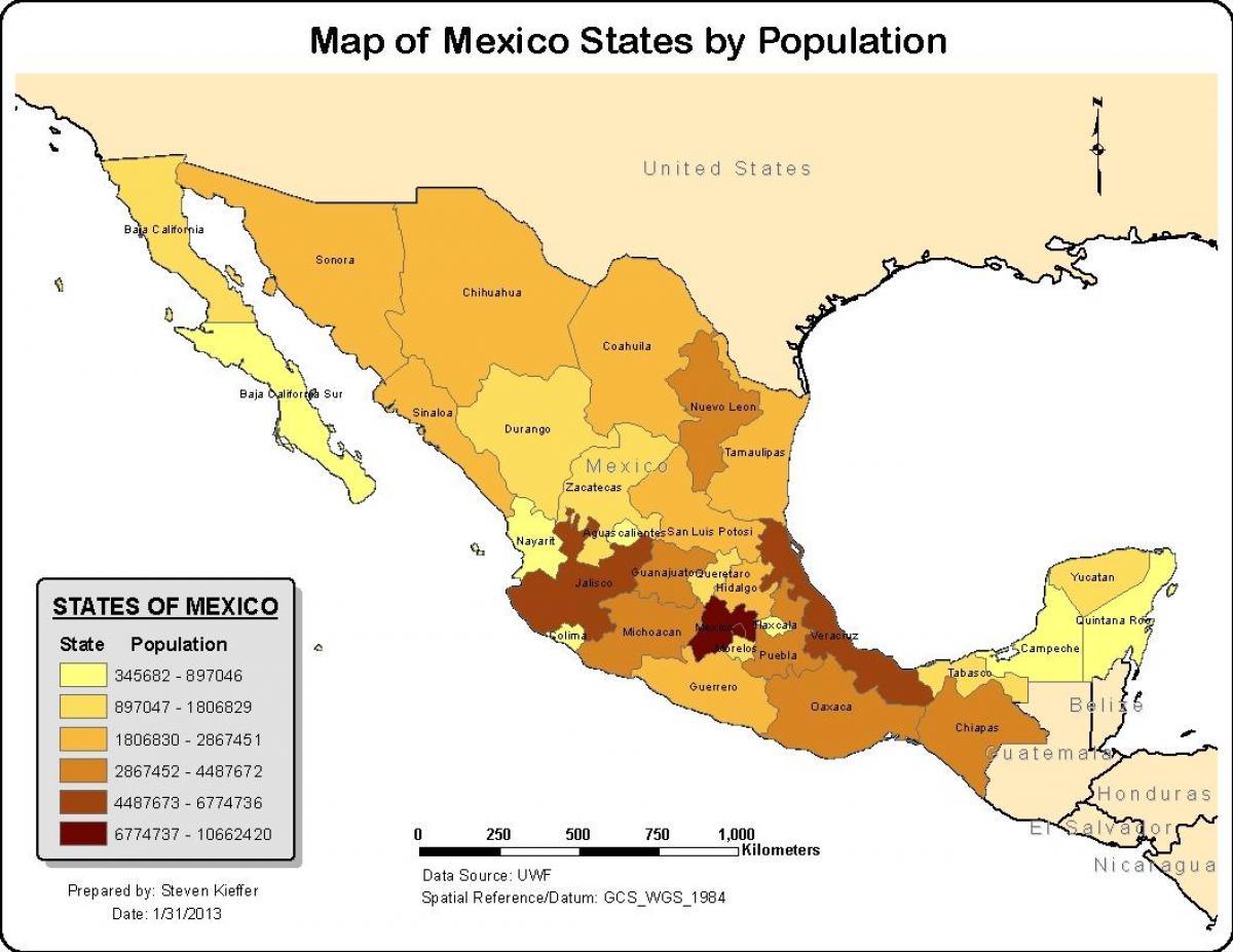 Mexiko mapa obyvatelstva