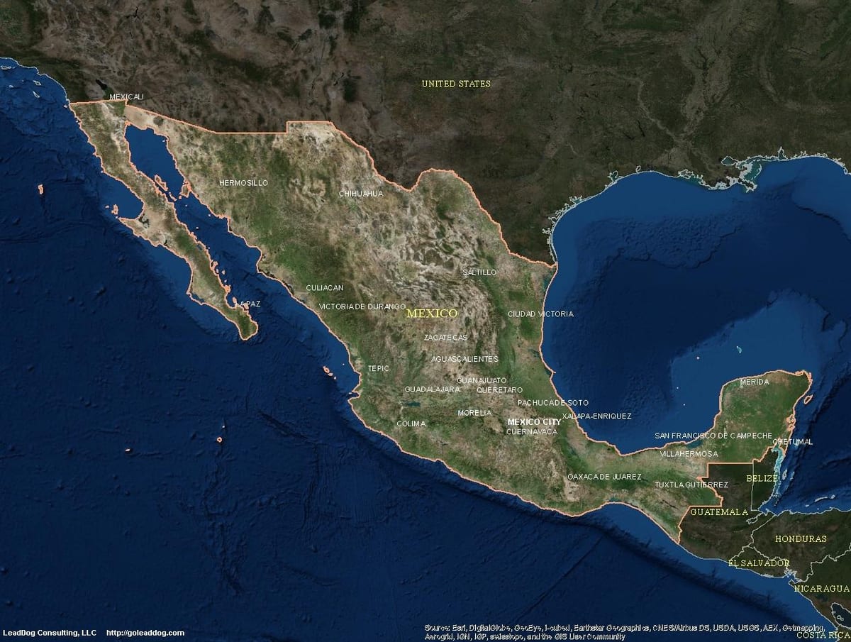 satelitní mapa Mexiko