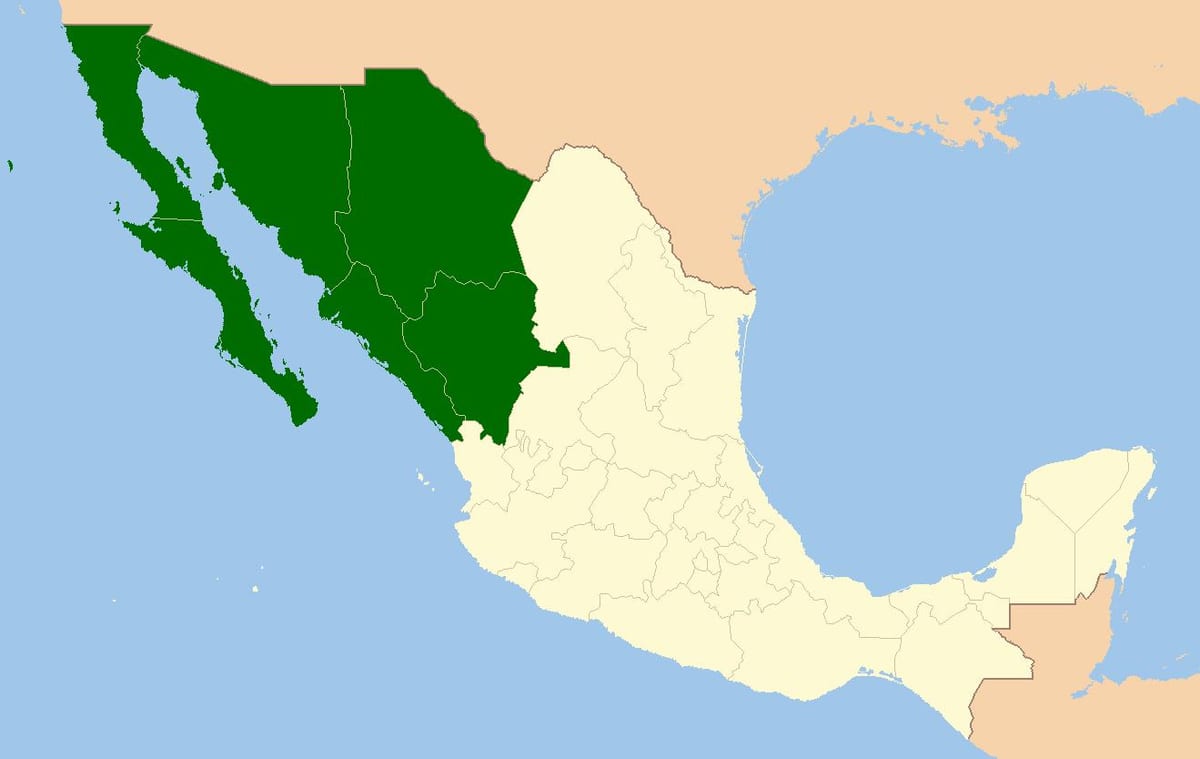 mapa severozápadní Mexiko