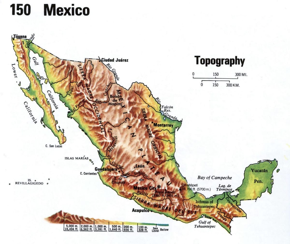 Mexiko topografické mapy