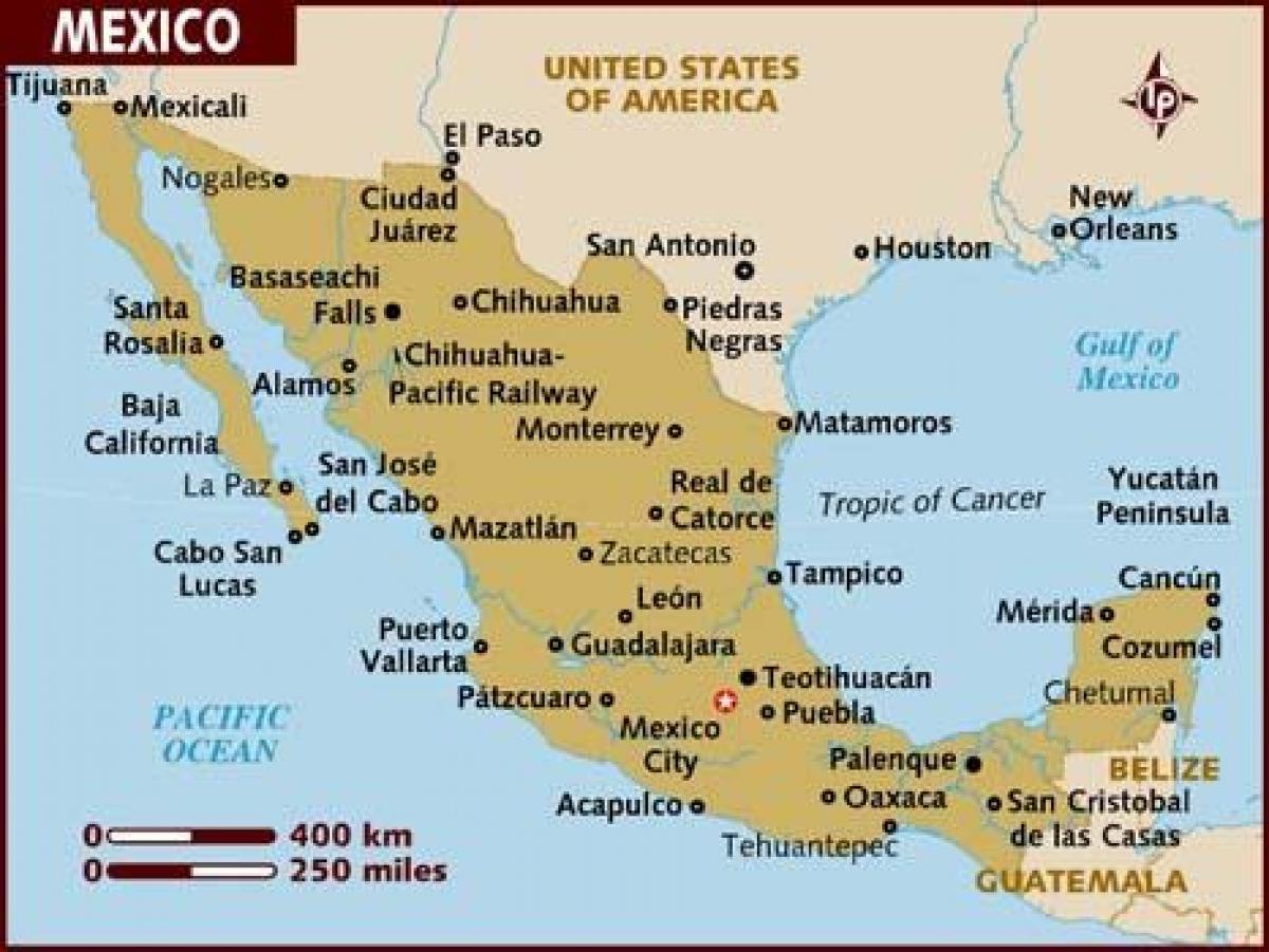mapa Mexika turistické