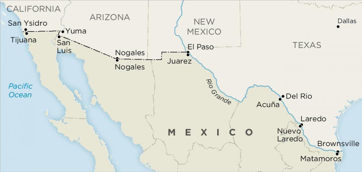 usa a Mexikem mapě