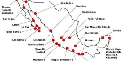 Mapa Mexika destinací