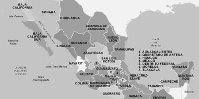 Mapa Mexika černé a bílé