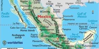 Mexiko hory mapa