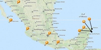 Mapa letovisek v Mexiku