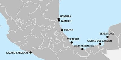 Mapa Mexika porty