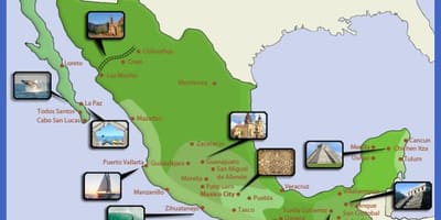 Mapa Mexika turistických destinací